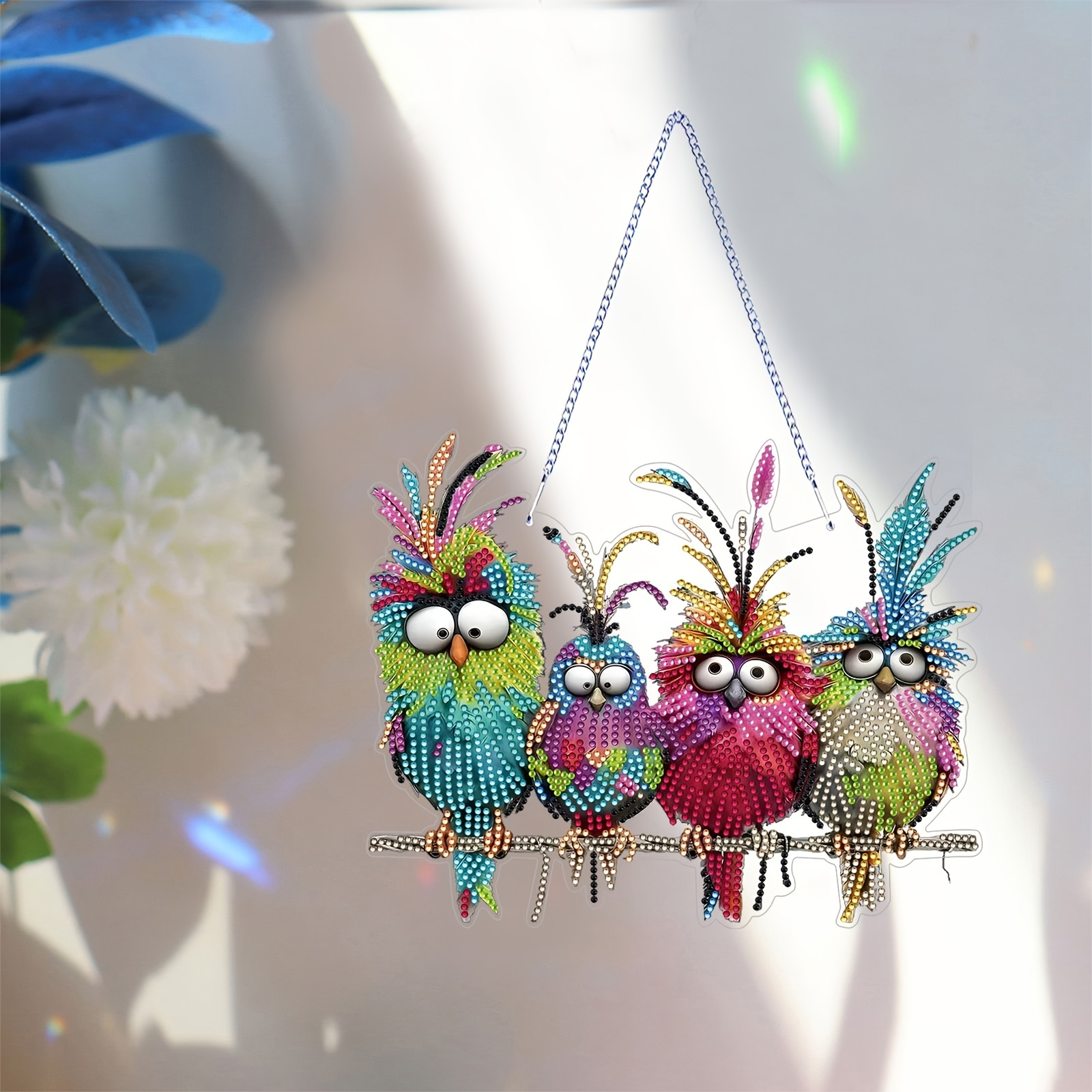 

5d Diy Diamond Painting Kit-cartoon Furry Bird Acrylic Hanging Ornament, Irregular Shape Diamond, Creative Double-sided Crafts, Home Decoration, Sunlight Effect