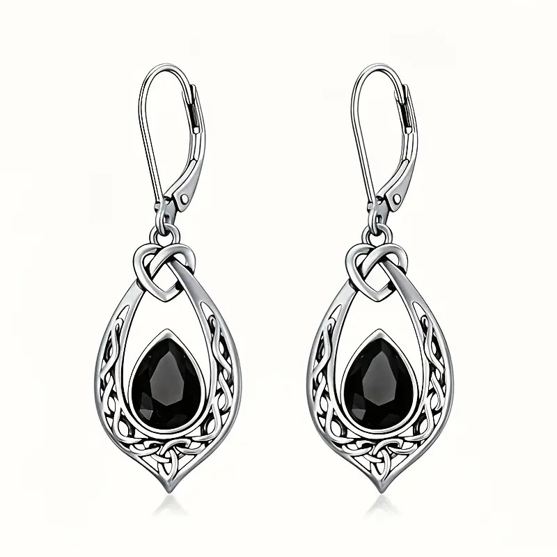 E-shop 1 Paar Damen Mode-Anhängerohrringe, Retro, einzigartiges Einlegearbeiten, schwarze synthetische Zirkonia-Ohrringe für Damen, für , Dates, ,