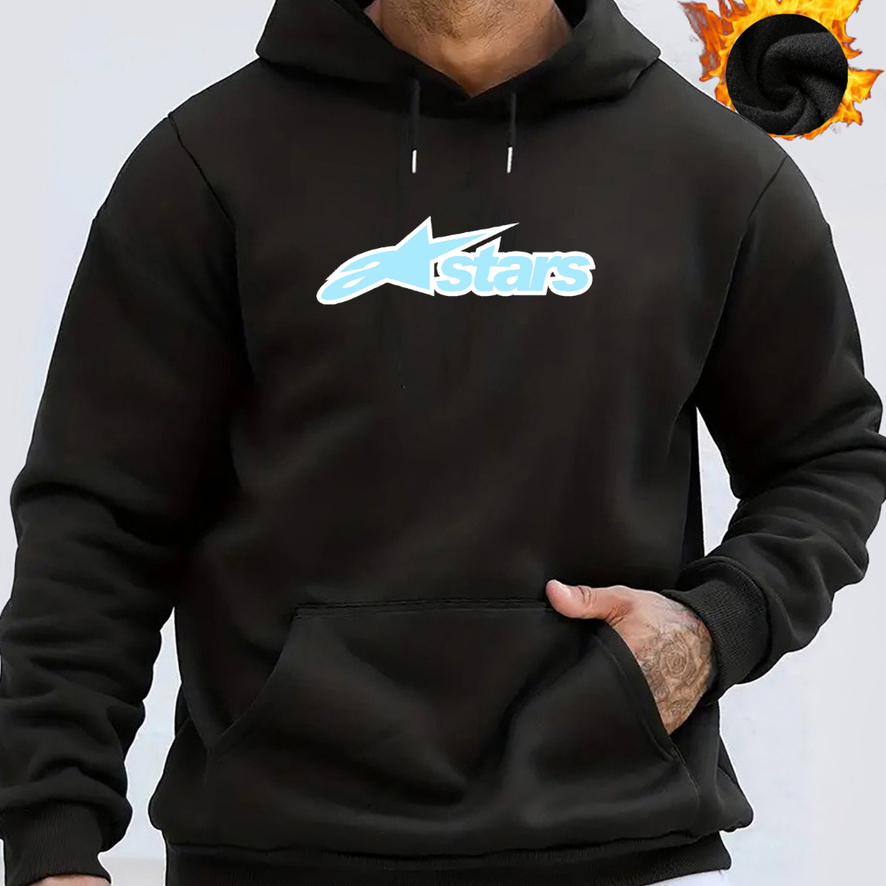 

Men's Casual Fleece-lined Hoodie With Large Pocket - , Long Sleeve Pullover For Fall & Winter