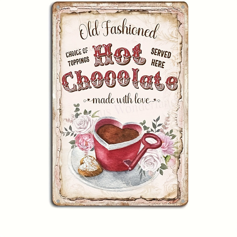 

1pc Vintage-inspired Metal Tin Sign, 8x12 Inches, "hot Chocolate" Love , Rustic Iron For Valentine's Day, Chocolate Bar Decor, Home Garage Decoration