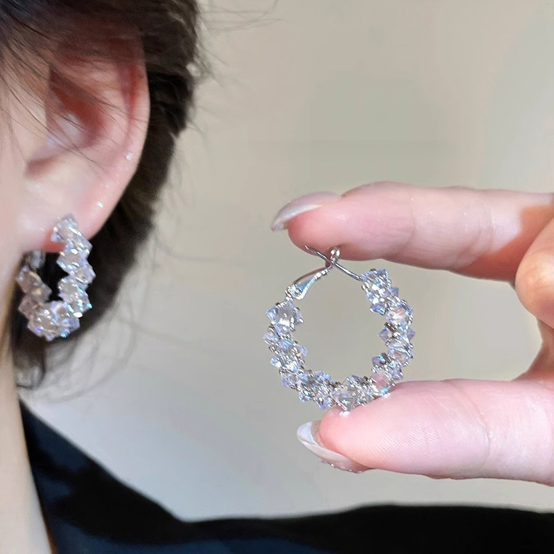 TEMU 2pcs/pair Super Sparkly Hoop Earrings, Light Niche Exquisite Ring Earrings, Women's Fashion Jewelry Additions, Unisex, Without Battery