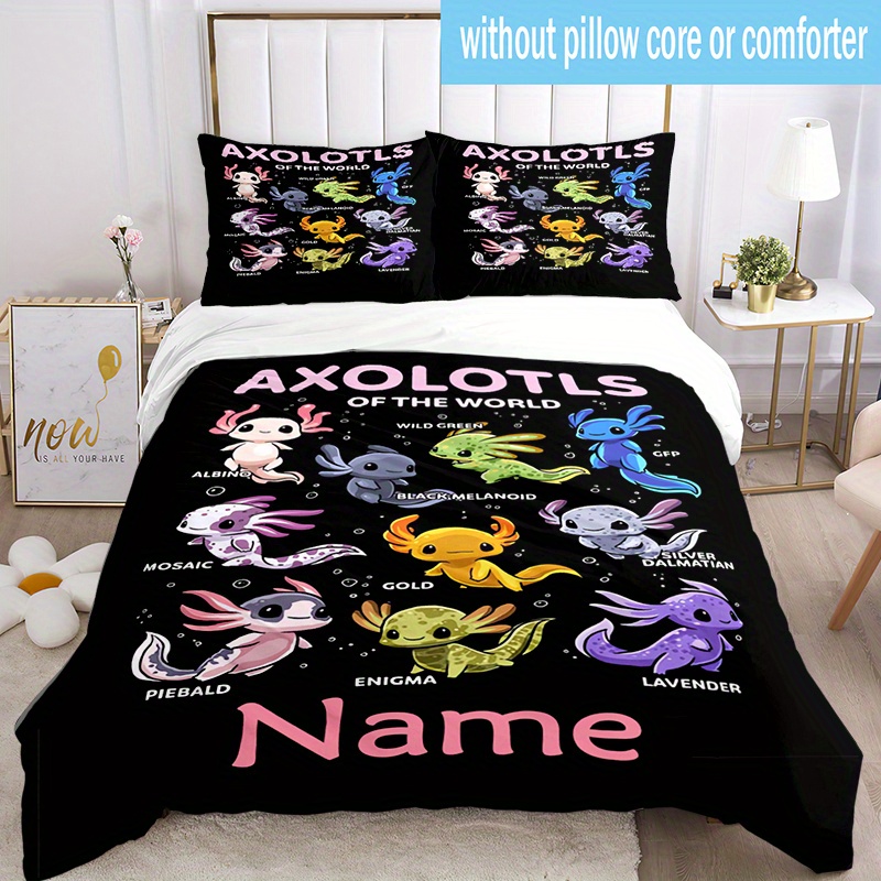 

3pcs Axolotls Of Set, Customizable Name/, , , Includes 1 And 2 Pillowcases, Bedding For Bedroom & Decor, Christmas Holiday