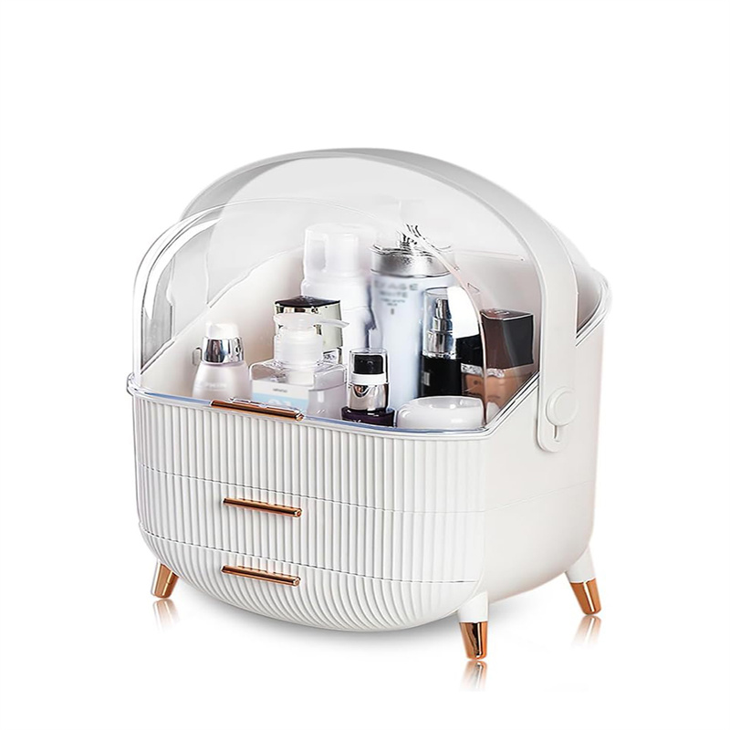 TEMU 1pc [stylish Makeup Organizer] Sturdy Plastic, Spacious Makeup Container Featuring Drawers And A Dust-proof Lid, Ideal For Storing Cosmetics At