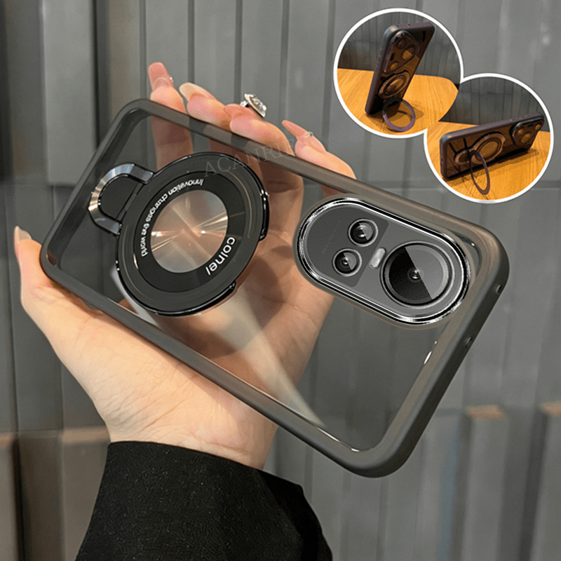 TEMU Phone Case: Acanries Case For Oppo Reno10/ Reno10 Pro/ Reno10 Pro Plus With Magnetic Fold Holder Luxury Girl For Man Transparent Soft Tpu Back