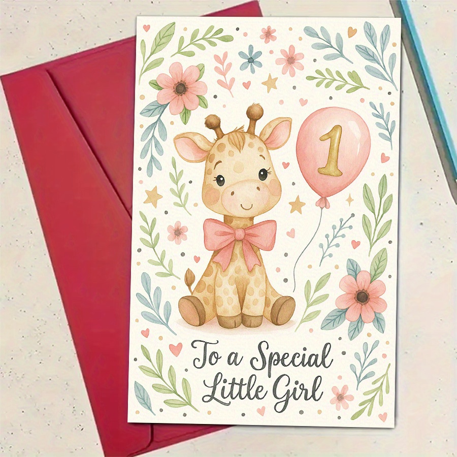 TEMU A Cute Giraffe Birthday Card Designed Specifically For Girl, Perfect For First Birthday. It Makes An Ideal Gift From Family, , And , Making More