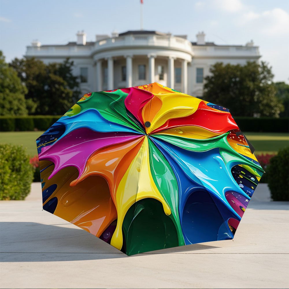 Image of Automatic Folding Umbrella Rainbow Swirl With Paint-like . Portable Collapsible Design, Casual Accessory, Christmas Birthday Festival Gift