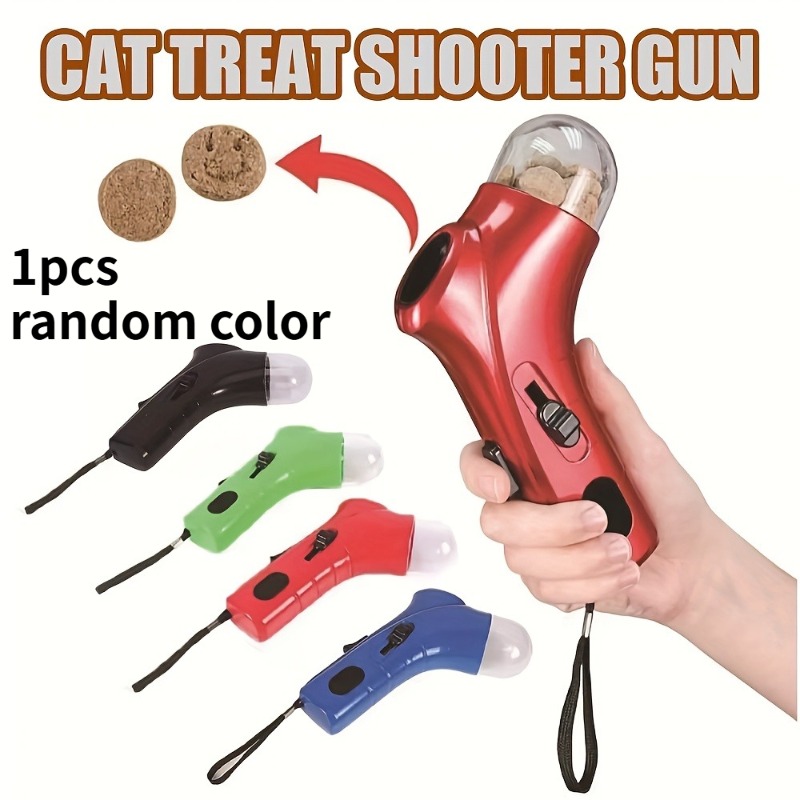 TEMU 1pc Interactive Cat Treat Launcher, Random Color - Fun Handheld Feeding Toy For Cats And Small Dogs, With Transparent Food Storage Container,