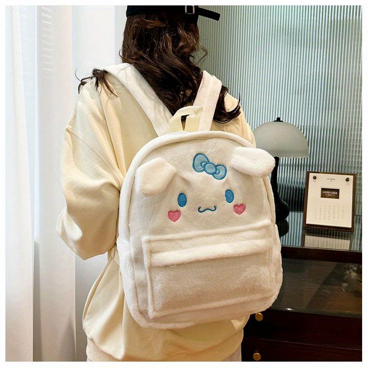 [Officially Licensed] Sanrio Plush Backpack Suitable for - Cute Y2K School Bag with Yellow Duck & Pink Rabbit Characters, Soft Lightweight Backpack, Large Capacity Bookbag Gift for, for Teenager