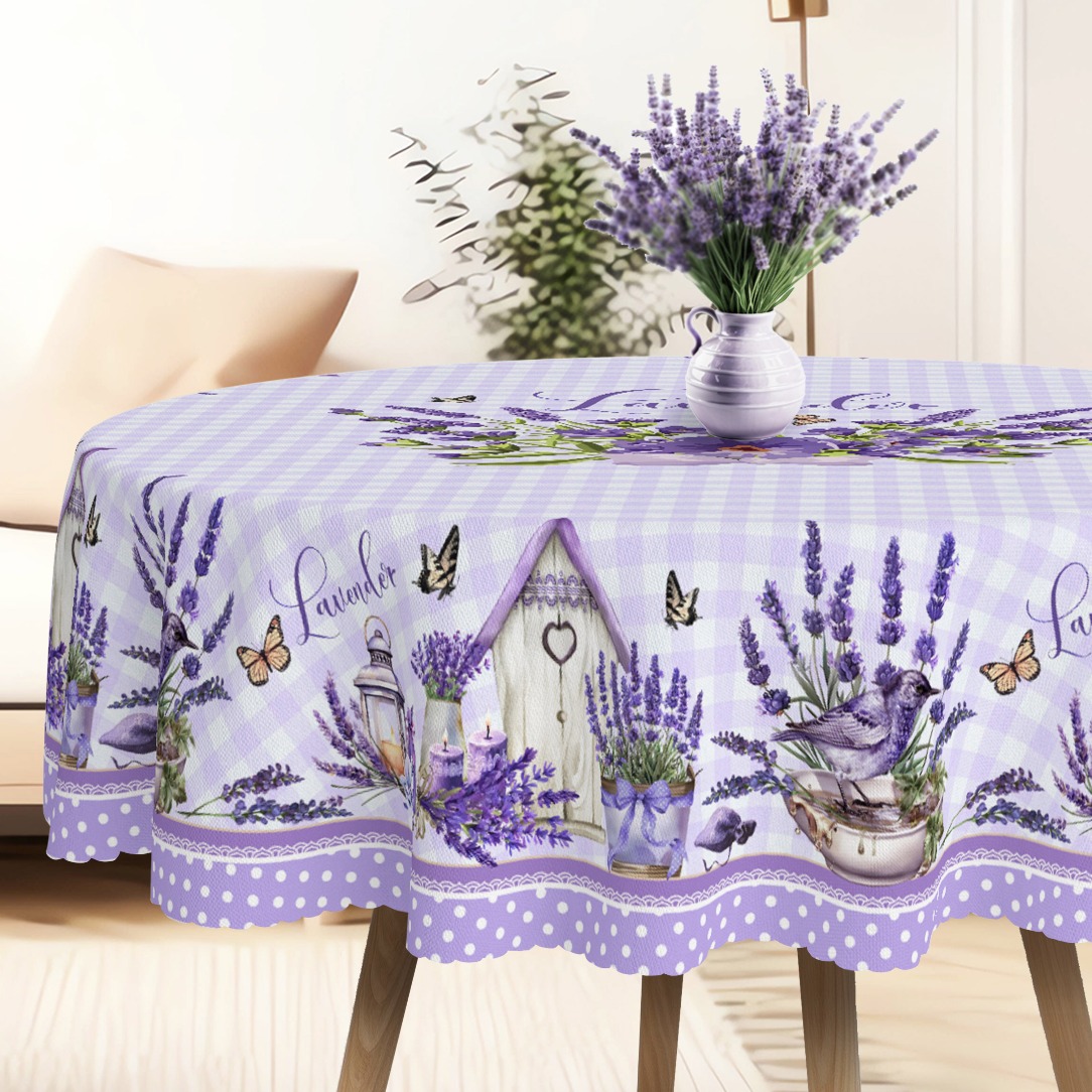TEMU 2d Flat Tablecloth, 1pc, Lavender Tablecloth With Lavender Flowers, Butterflies, And Buffalo Check Design. Perfect For Spring And Summer
