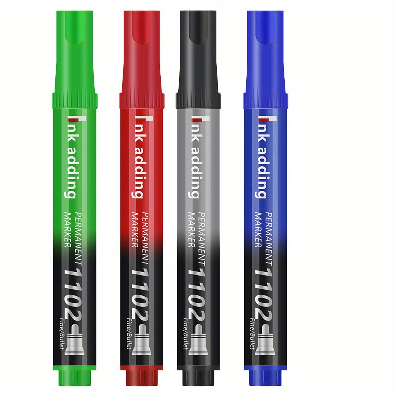 4pcs Permanent Markers, Neutral Oil-based Ink, High-capacity, Quick-drying, For Students And Professionals, In 4 Colors: Black, Red, Blue, Green