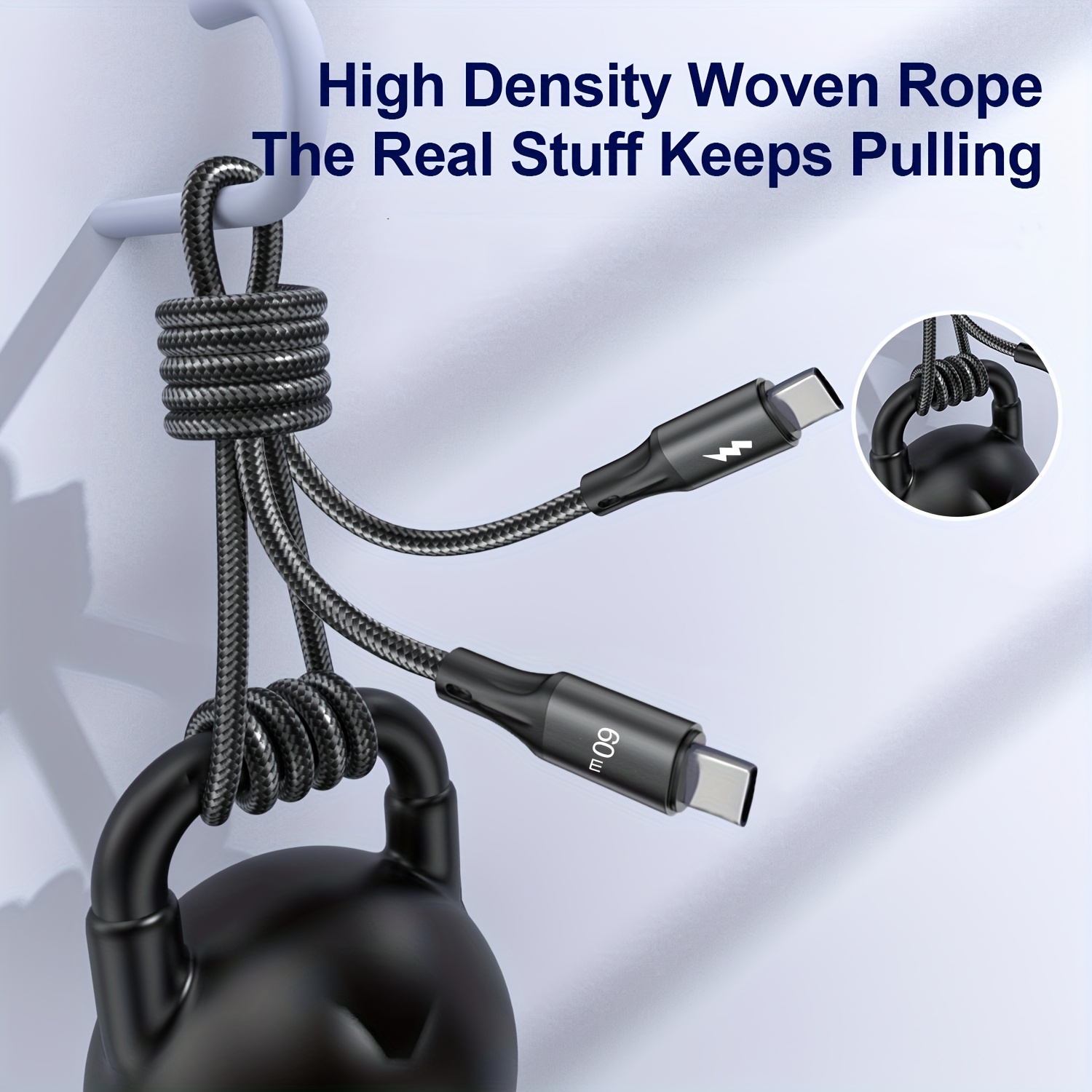 5pcs USB to USB-C Cable 60W Fast Charging, Durable Braided
