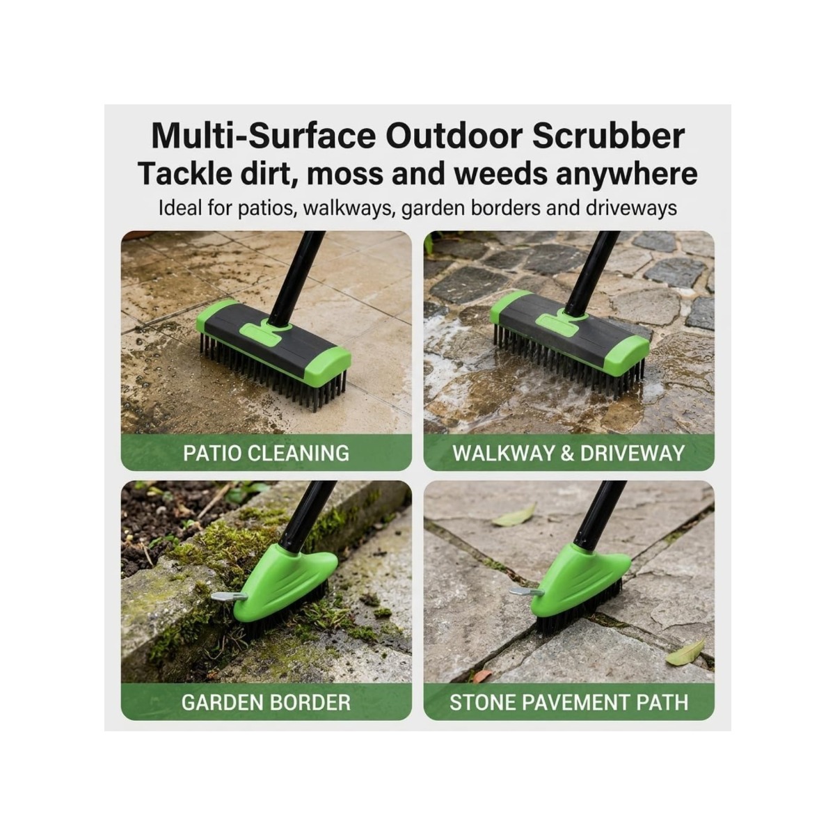 3 in 1 versatile brush combo set heavy duty steel wire floor brush with long extension handle patio driveway sidewalk and paving crack moss removal cleaner Product details 5