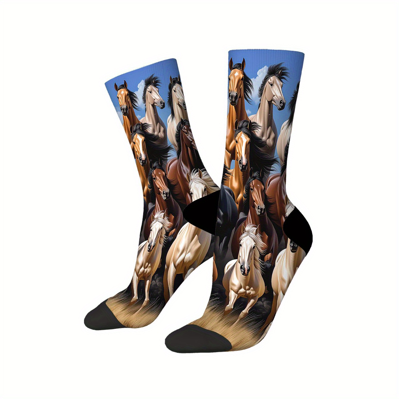 TEMU 1 Pair Of Print Socks, Horses On The Prairie Print Pattern High-quality Women's Socks, Comfortable And Men's Fashion Socks, Whimsical Gift Socks