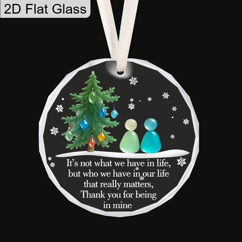 TEMU 2d Flat, 2d Flat Christmas For Women Men - Glass Christmas Ornaments 2025 For Tree Decorations - Family Ornaments For Mom Dad , Gift For Sister