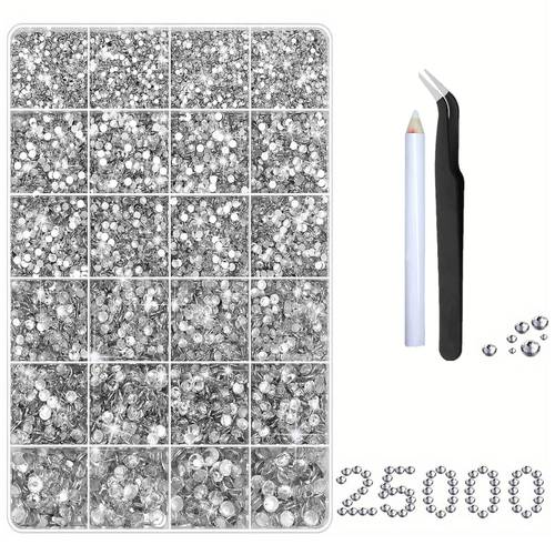 25000 stk. 2 3 4 5 6mm sølvfarvet klar til håndværk med pen og pincet kunstige kunstige ædelstene til tøj stof sko, tumblere, smykkefremstilling