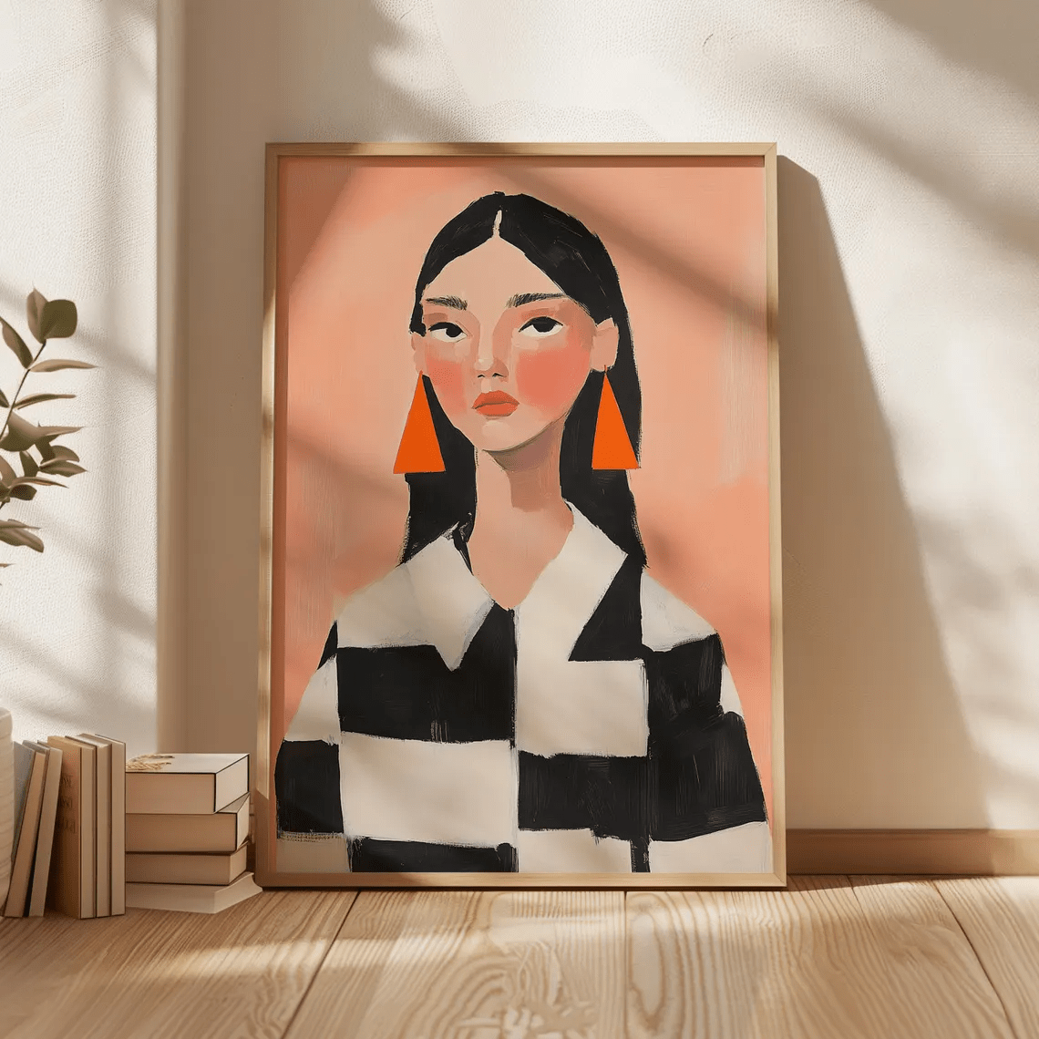 TEMU 2D Plat, 2D Plat, 1-delige Wanddecoratie, Retro Poster, Oranje Abstract Menselijk Kunstwerk, Eenvoudig Schaakbord Ontwerp, Ideaal voor
