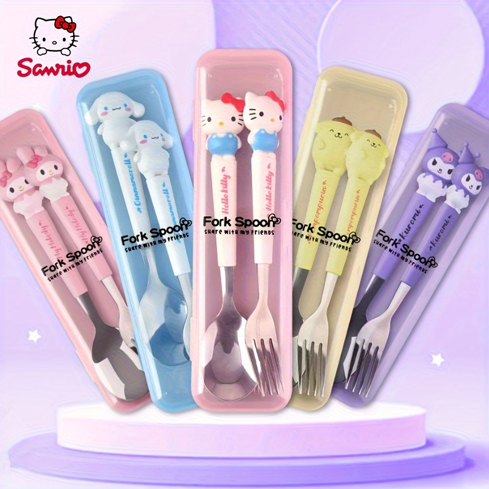          stainless steel cutlery set 2pcs flatware set polished surface cute cartoon spoon and fork set suitable for travel and home use Product details 1