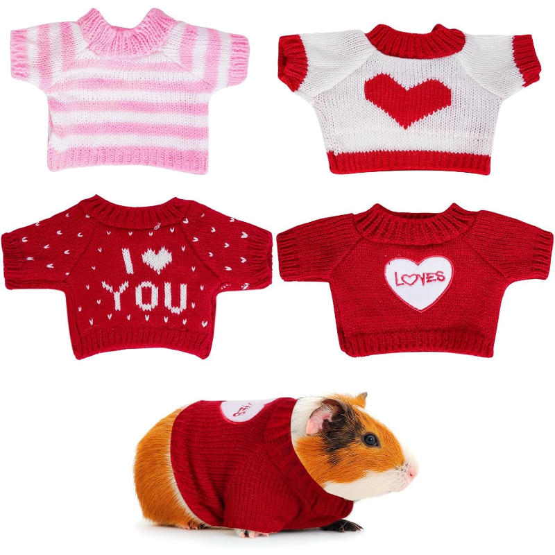 4pcs Small Animal Sweaters Suitable for Guinea, Hamsters, Ferrets - Cozy Winter Clothes with Soft Warm Outfits for Christmas & Valentine's Day Pet Costumes (Dressing Up)