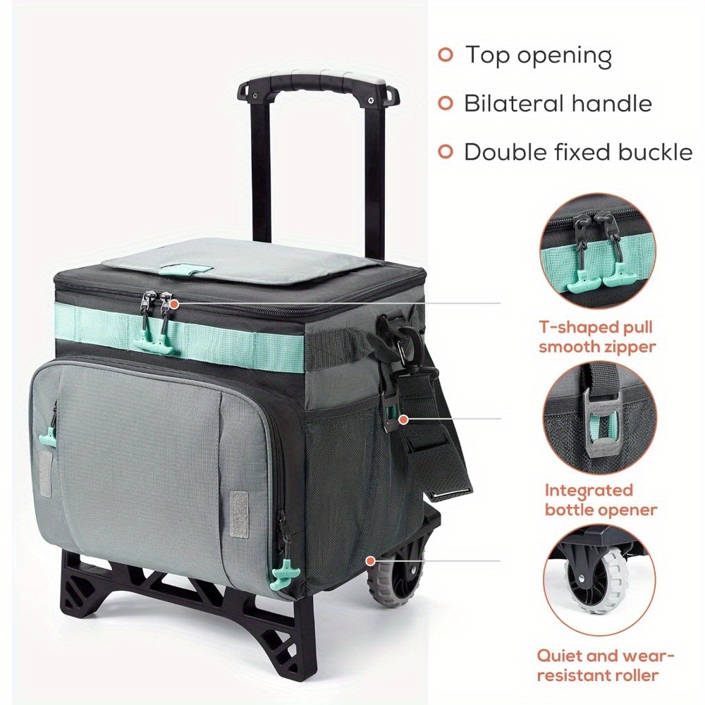 50Can Collapsible Rolling Cooler Leakproof Insulated Soft Cooling Bag with Wheels and AllTerrain Cart for Beach Camping Patio Travel Outdoor Ball Fields