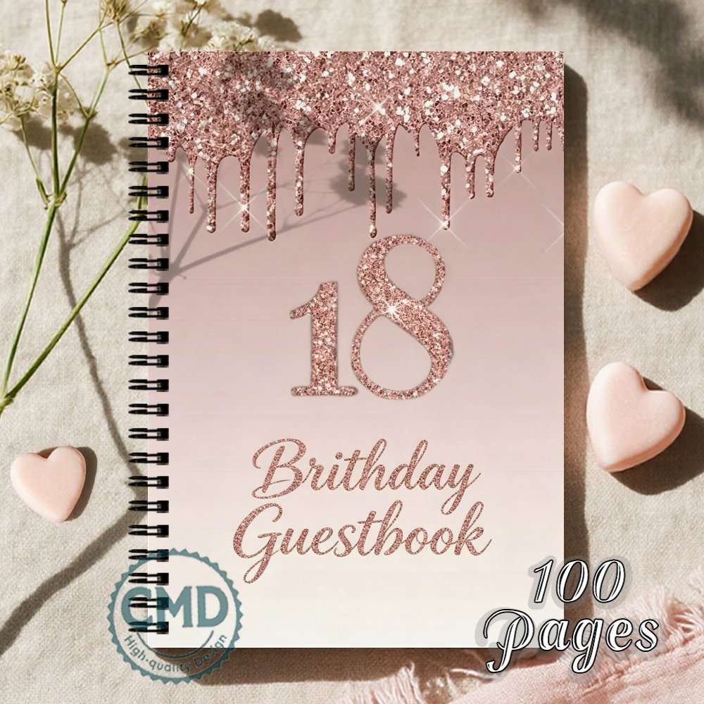 TEMU 1pc 'or pour 18e anniversaire, cahier à spirale, design élégant rose doré pailleté, couverture en papier durable, parfait pour les livres , les