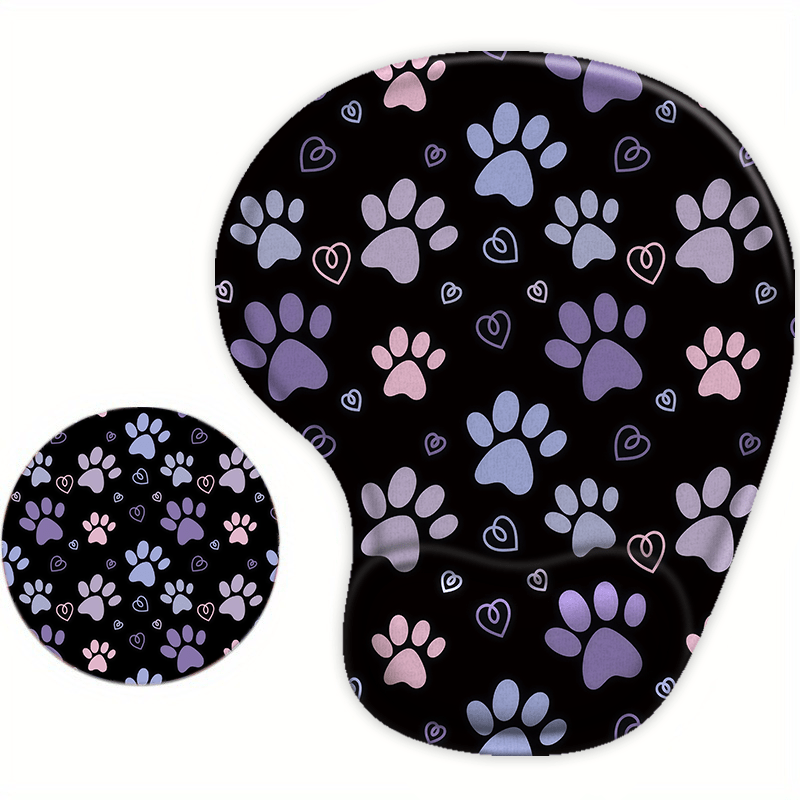 TEMU A Set Of Wrist Support Mouse Pad And Coasters Featuring A Paw Print Design, Designed Ergonomically For During Typing And Gaming, With A Non-slip