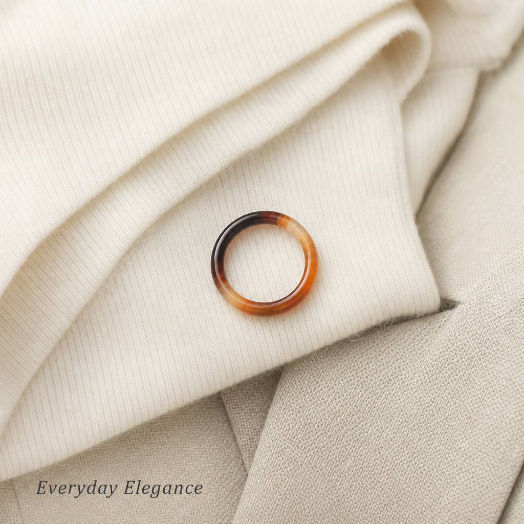 Women's Natural Dream Agate Thin Band Stackable Ring, Minimalist