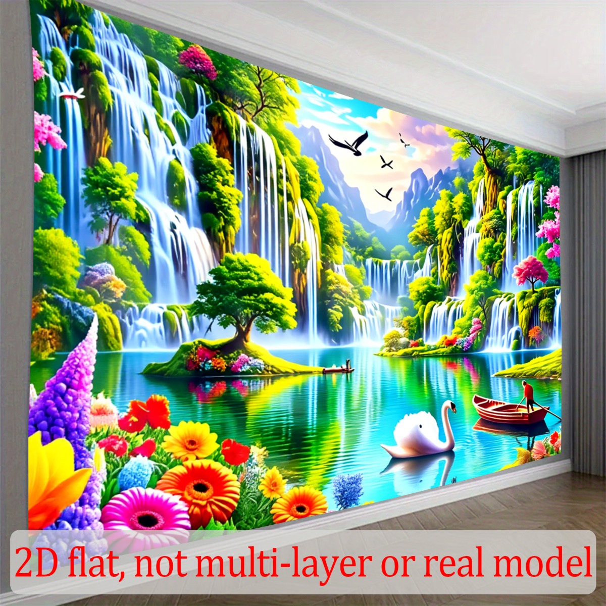 TEMU 2d Flat, 2d Flat Banner, 1pc Backdrop With Theme Featuring Waterfalls And Colorful Floral Printed Pattern For Indoor Outdoor Decorations
