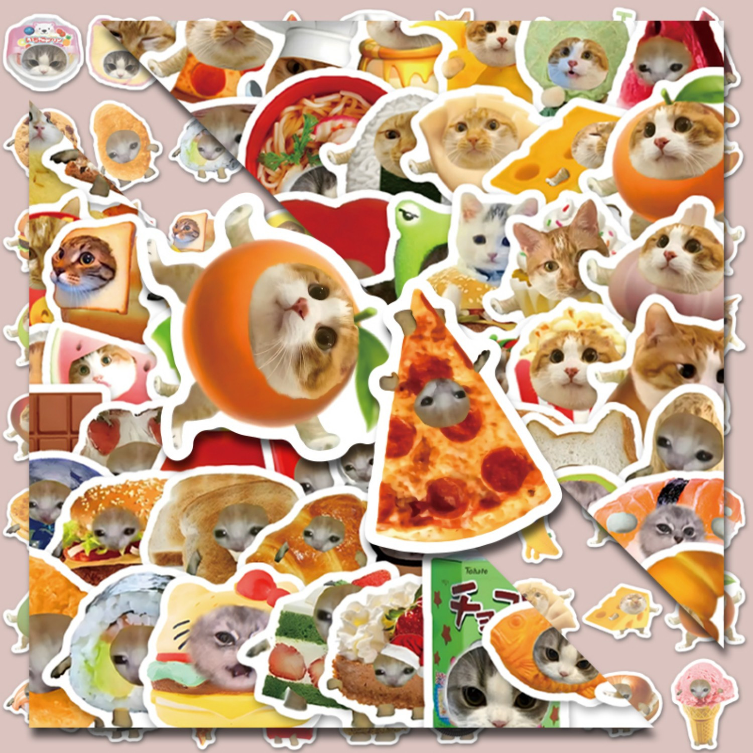 

75pcs Food Cat Stickers, Reusable Pvc, Sparkly - Diy Skateboards, Laptops, Water Bottles & Helmets