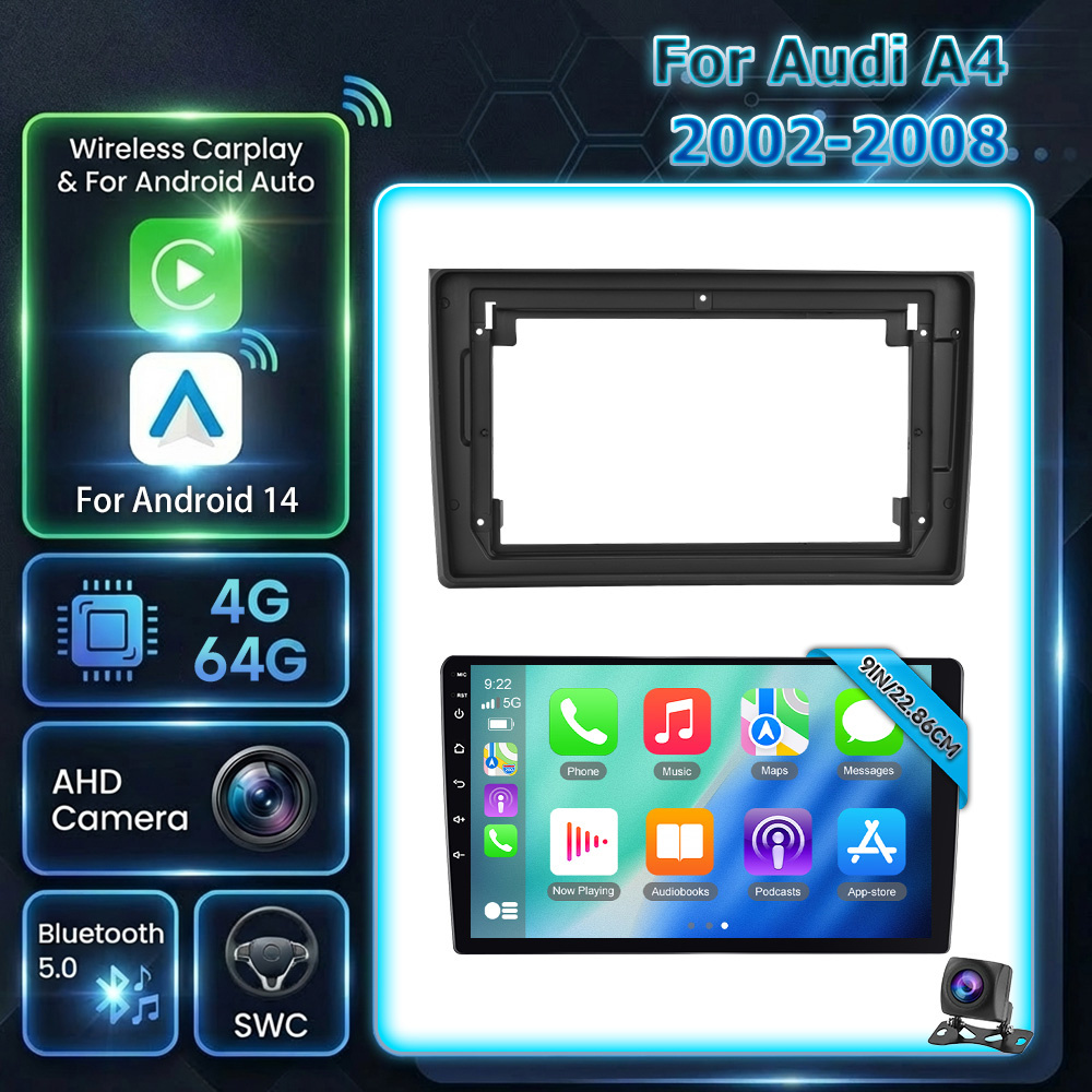 Image of For A4 2002-2008 4g+64g 14 Car Car, 9 Inch Touchscreen With Navi, Swc, , Bluetooth, Wifi, Eq, Fm/rds Radio, Dsp, , Rear View Camera