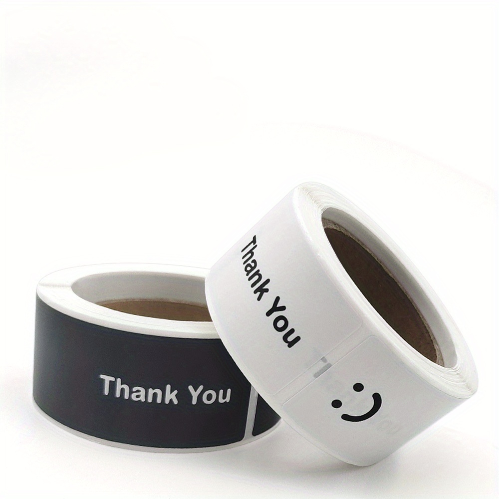Image of 2 Rolls/2400pcs Of Happy Face Thank-you Stickers - Backed Stickers Featuring And Thank-you Messages, Labels Suitable For Gift Packaging, Receipts, Office Supplies - B