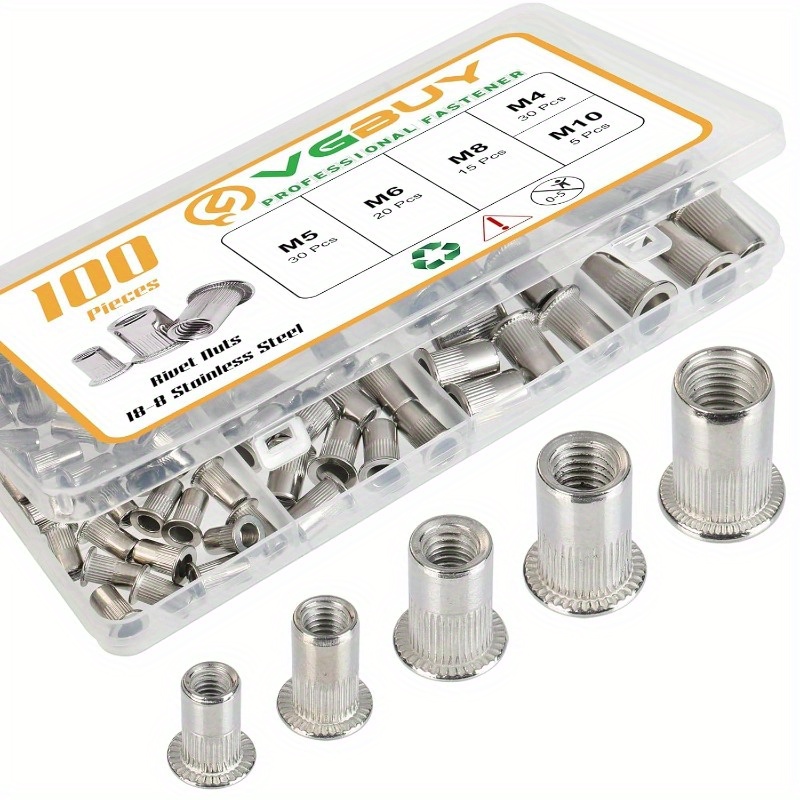 SAE UNC Rivet Nuts JROUTH 915pcs Rivet Nut Kit – SAE UNC Assortment (6#-32 To 1/2"-13) Zinc Plated Steel Nutserts Blind Rivet Nuts Kit