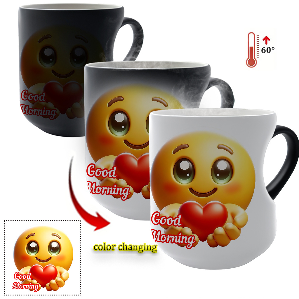 Image of Color-changing Thermosensitive Ceramic Mug With Thermochromic Cup - Heart-shaped Suitable For Coffee, Tea, , Juice, Milk - For, Office, Parties, Christmas Gifts (hand Wash Only)