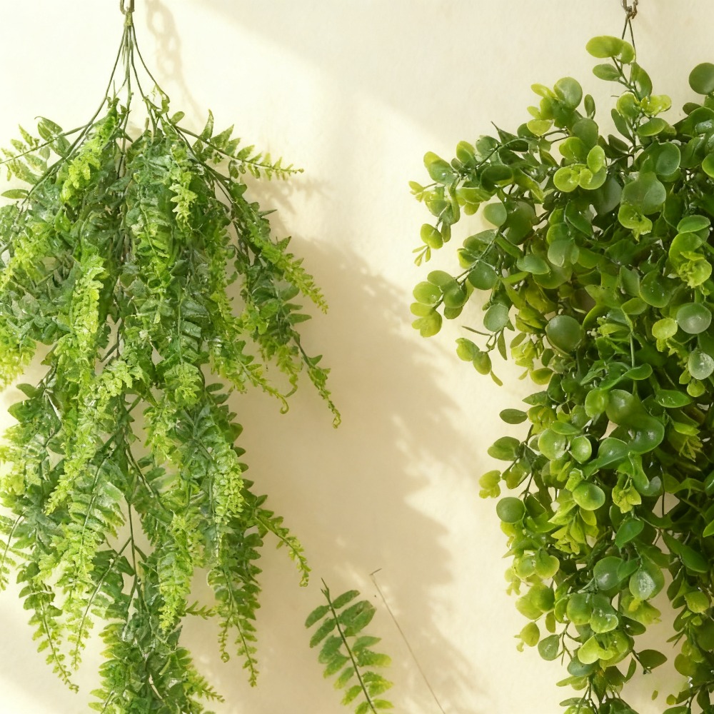 Image of 4 Large Artificial Hanging Fern Plants - Realistic Green Leaves, No Maintenance Indoor/outdoor Decor For Home, Office, Wedding, Garden, Porch - Durable Plastic