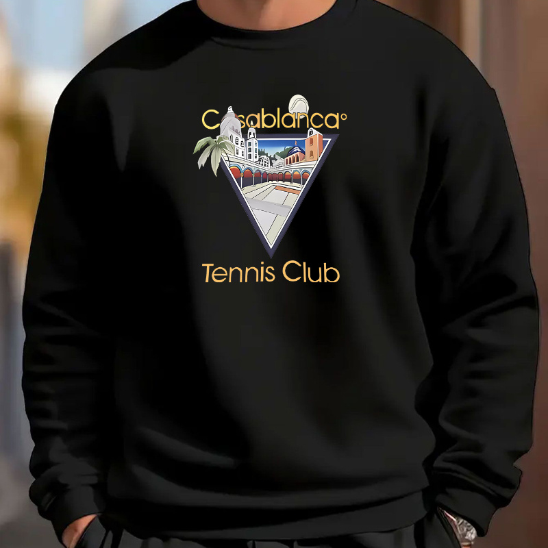 

[1pc Cabrblarica Tennis Club Sweatshirt] Cabrblarica Tennis Club Graphic Neck Sweatshirt, Polyester Sports Style, Regular Fit, Long Sleeve Knit Fabric With Stretch, Alphabet Pattern, Casual Wear