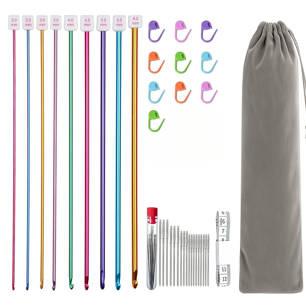 Image of 22pcs Tunisian Crochet Hooks Set, 2-6mm Aluminum Afghan Crochet Hooks, Ergonomic Crochet Needles Beginners+ Burable Cloth Tunisian Crochet Hooks Bulk