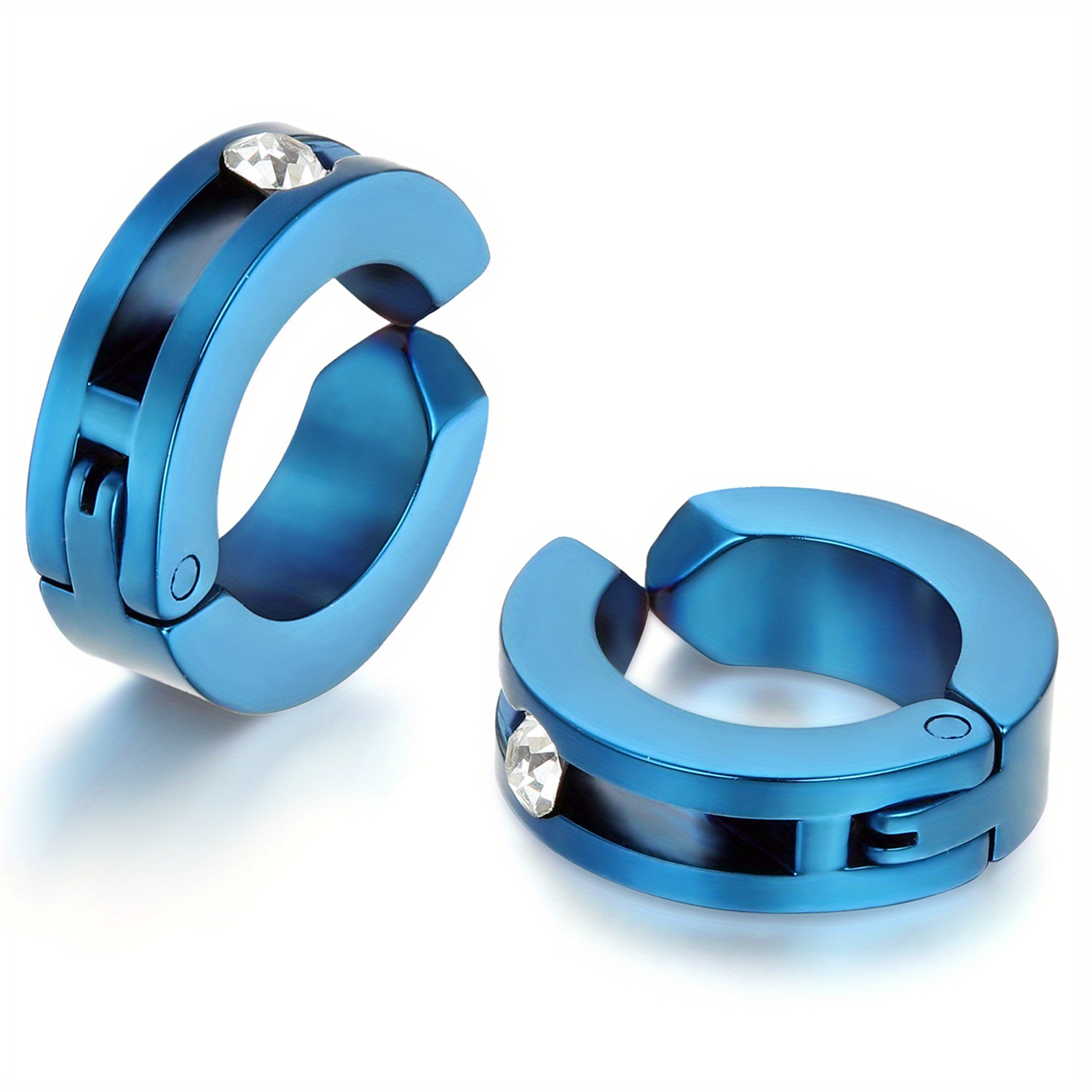 Jewelrywe 2pcs Stainless Steel Non-piercing Clip On Hoop Hinged Huggie Earrings (colors )