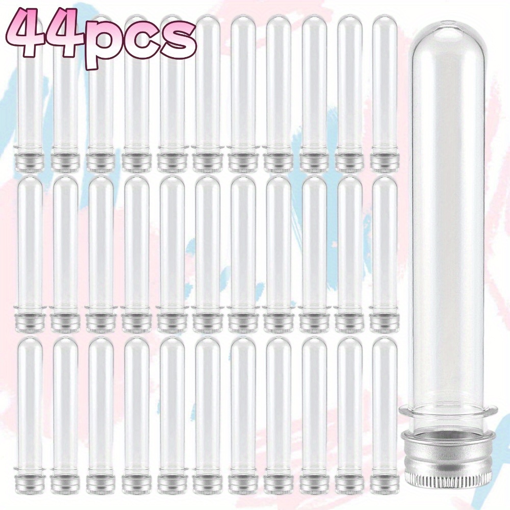 44pcs unscented 40ml transparent plastic test tubes with screw caps ideal for scientific party seed powder bead storage durable chemical resistant containers for liquid samples party supplies transparent test tubes secure screw cap