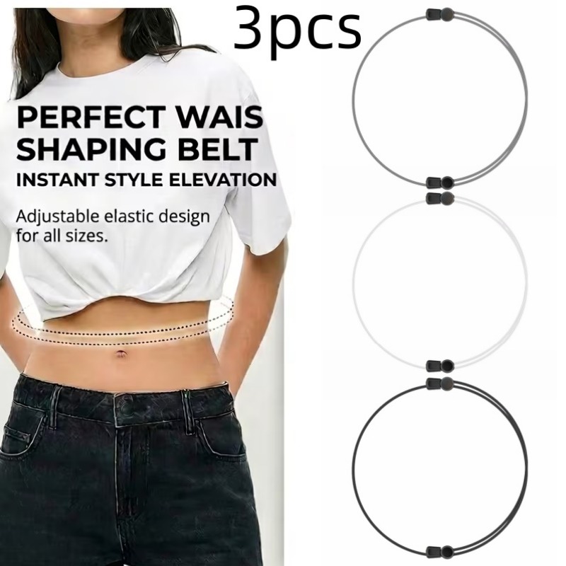 TEMU 3pcs Ladies' Invisible Elastic Belt - Adjustable Invisible Belt, , Suitable For Casual Pants, Jeans, Skirts, Etc., Invisible Beautiful Elastic