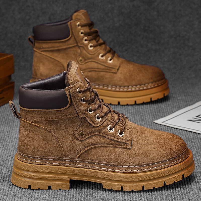 mens top lace boots in workwear style brown shoes - Temu Bahrain display picture 1
