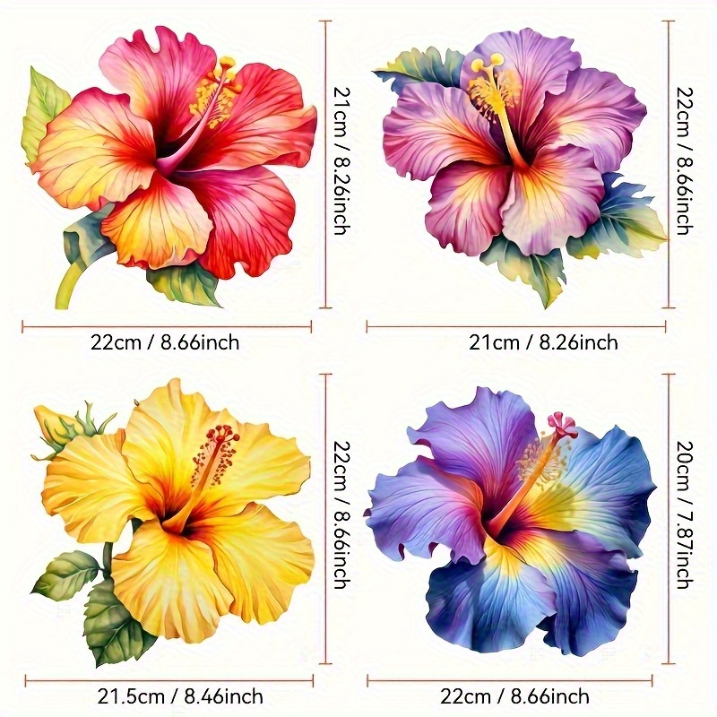 TEMU Kit di Adesivi Termotrasferibili a Quattro Pezzi, Decalcomanie in Colorate con Hibiscus, Lavabili e Durevoli - Ideali per Magliette, Mascherine,