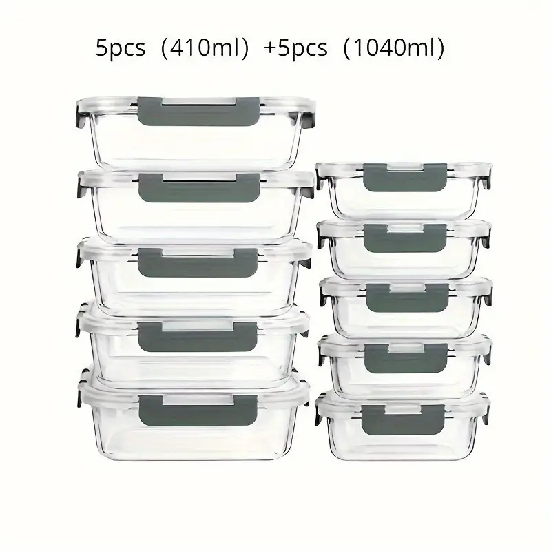 10 sets 20pcs glass lunch boxes with airtight lids leak proof microwave oven grade borosilicate glass stackable bento storage containers for refrigerator pantry organization Product details 2