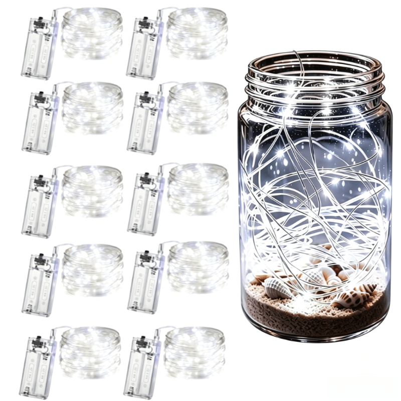 TEMU 10pcs Set, 118 Inches, White Led String Lights, Multi-functional Decorative String Lights, 3 Meters Long, , Christmas Tree Decorative Lights,