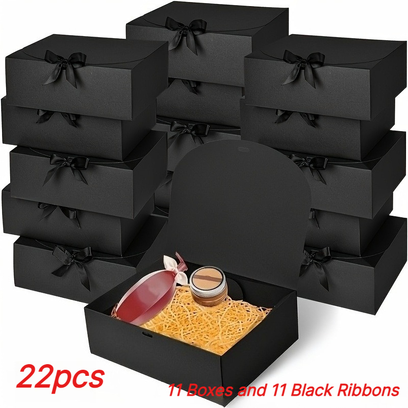 TEMU 22pcs Elegant Black Gift Boxes Set With 11 Boxes And 11 Black Ribbons, Display Gift Boxes, Wedding, Proposal, Birthday, Christmas, Holiday Party