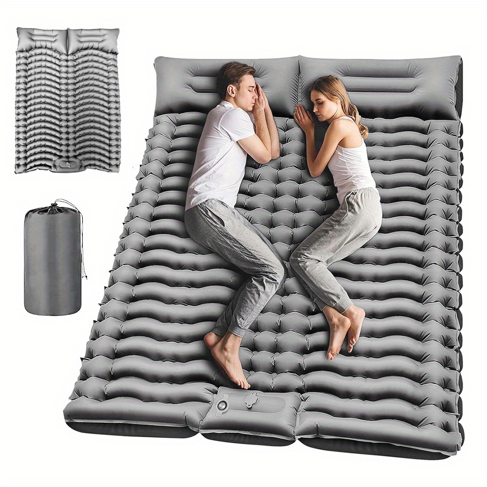 Ultra-lightweight Double Sleeping Mat For Camping & Hiking - Durable Tpu Nylon, With Built-in Foot Pump, Includes Storage Bag