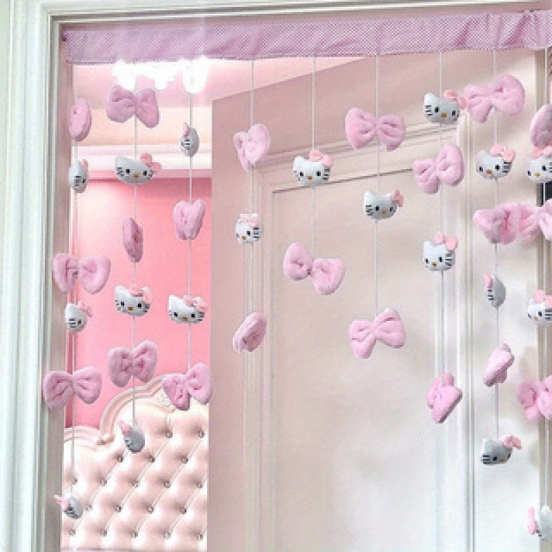 Image of 2d Door Banner, Door Banner, 1pc Plush Door Curtain Decoration With Cute Character Designs & Pink Bows - Living Room, Bathroom, And Bedroom Wall Decor - Soft & Accessory, Bedroom Decor