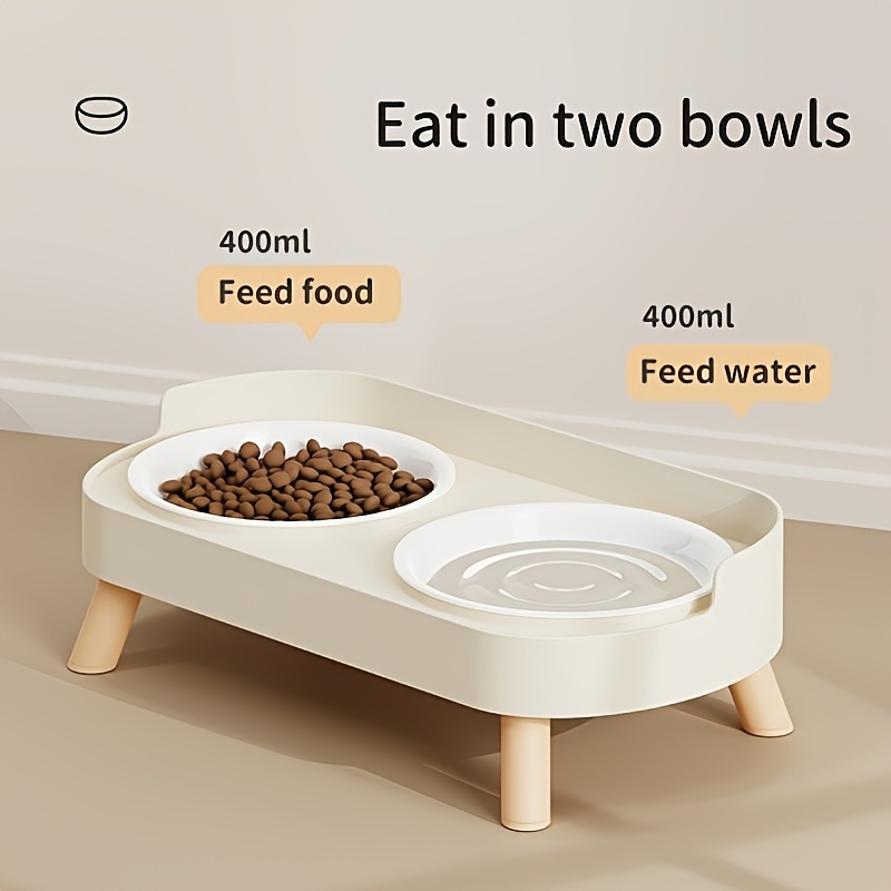 Customizable Name Or Text, Double Bowl Pet Food And Water Dispenser with Splash Guard And Stand - Ergonomic Design Suitable for Cats And Small Dogs, Easy to Clean Detachable Bowls