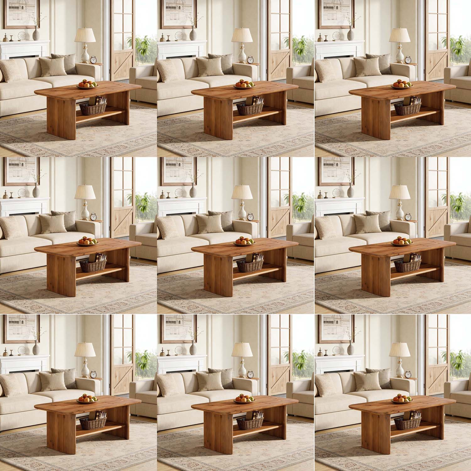 47.24-inch Rectangular Coffee Table With Storage Shelf, 2-tier Farmhouse Center Table For Living Room, Brown