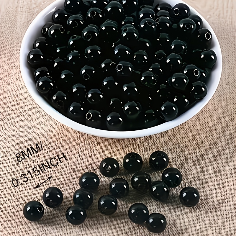 TEMU 49pcs Black Onyx Glass Beads With Holes For Diy, 8mm Exquisite Agate Spacer Beads, Suitable For Making, Bracelets, Necklaces, And