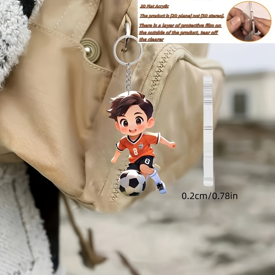 TEMU 2D , 2D , Regalo para Ella/Él 2D , Llavero de Fútbol Acrílico 2D 1 - Diseño Lindo de Dibujos Animados de de Fútbol con Número de Camiseta 8,