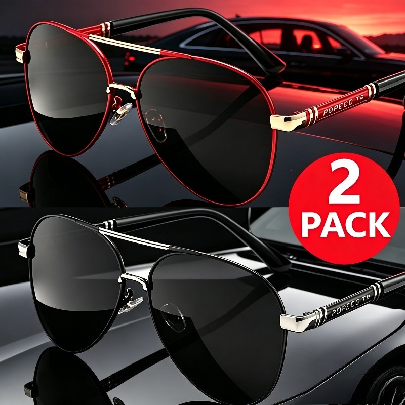 TEMU Lot de 2 paires de lunettes de pilote classiques pour hommes, lunettes rétro en métal pour la protection de la conduite en extérieur